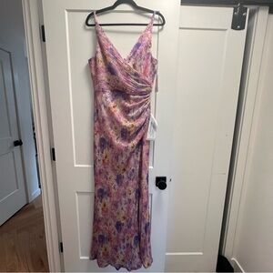 Dress the Population — Jordan Metallic Floral Ruched Mermaid Gown (Dusty Rose)